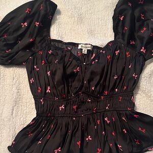 Francesca's Collections Black Blouse with Pink Details